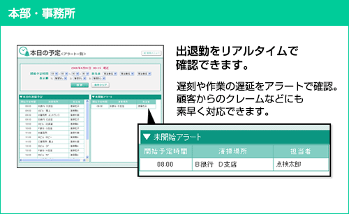本部・事務所：出退勤をリアルタイムで確認